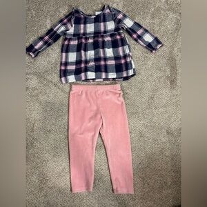 Jumping Beans 24 months toddler girl plaid flannel shirt and velvet pink pants